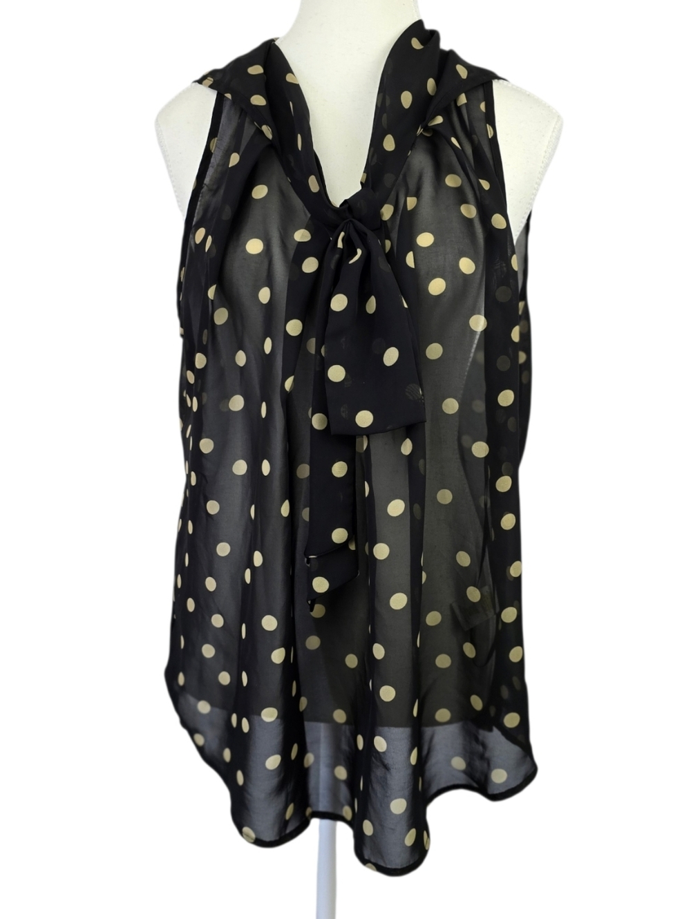 Adiva Black Polka Dot Semi-Sheer Sleeveless Blouse Women’s XL Elegant Summer Top